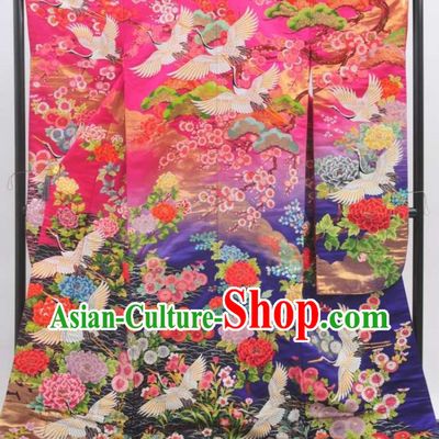 Japanese Classical Traditional Kimono Pink Crane Set for Women