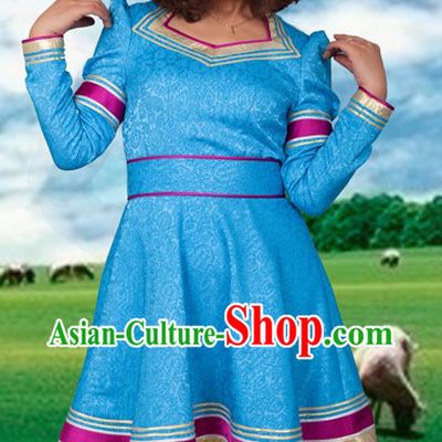 Traditional Chinese Mongolian Blue Skirt for Women