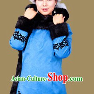 Traditional Chinese Mongolian Winter Long Jacket and Hat for Women
