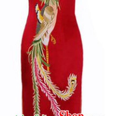 Traditional Chinese Silk Red Phoenix Qipao