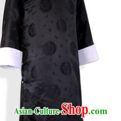 Traditional Chinese Minguo Time Long Black Robe for Men