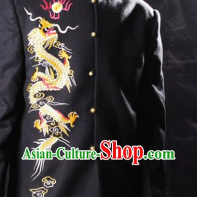 Traditional Chinese Black Embroidered Dragon Blouse