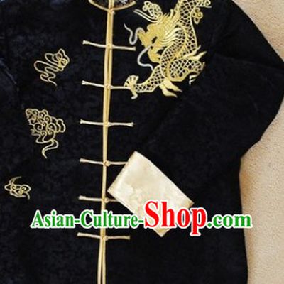 Traditional Chinese Black Embroidered Dragon Blouse