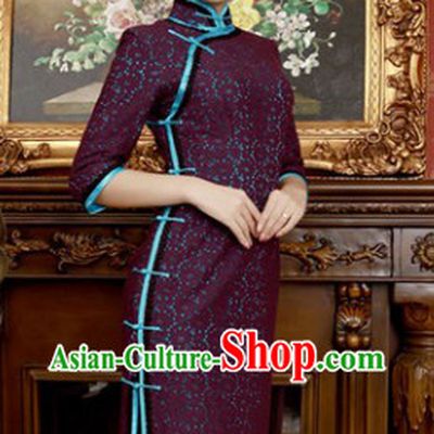 Chinese Classical Long Lace Qipao for Women
