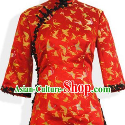 Chinese Classical Red Silk Tang Suit Blouse for Women