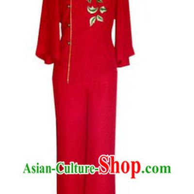 Chinese Classical Red Embroidered Flower Wedding Toasting Outfit