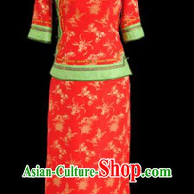 Chinese Classical Red Xiu He Wedding Toasting Blouse and Skirt for Brides