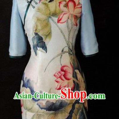 Traditional Chinese Important Ceremony Silk Lotus Qipao