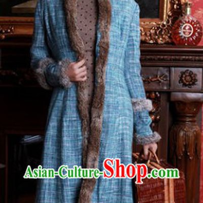 Chinese Old Shanghai Style Long Fur Jacket for Women