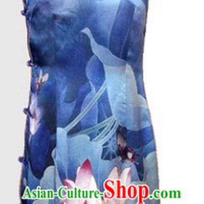 Chinese Silk Blue Lotus Qipao