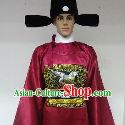 Traditional Chinese Stage Performance Ming Dynasty Government Official Robe and Hat for Men