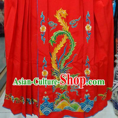 Traditional Chinese Stage Performance Red Embroidered Phoenix Skirt
