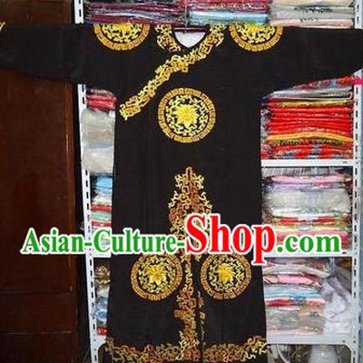 Chinese Beijing Opera Tuan Hua Embroidered Black Jian Yi Robe for Men