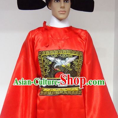 Ancient Chinese Ming Dynasty Red Government Robe and Hat for Men