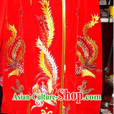 Traditional Chinese Stage Performance Embroidered Phoenix Red Skirt