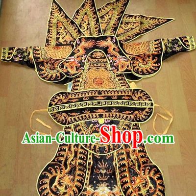 Traditional Chinese Black Embroidered General Armor Costumes Complete Set for Kids