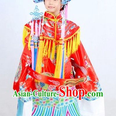 Traditional Chinese Phoenix Wedding Dress and Phoenix Coronet Complete Set for Children