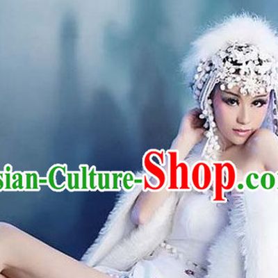 Ancient Chinese White Fox Sexy Lady Hair Accessories and Costumes Complete Set