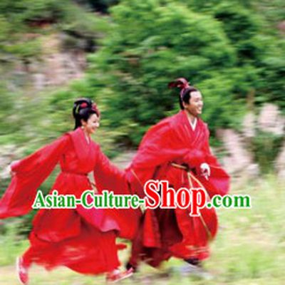 Traditional Chinese Red Wedding Dresses for Men and Women