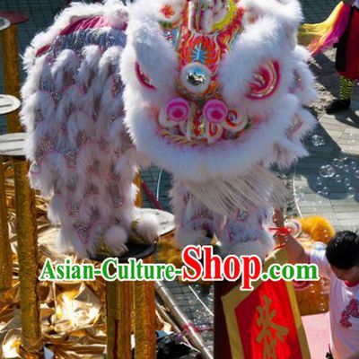 Friendly White Wool Lion Dance Costume Complete Set and the Silk Scroll Gift