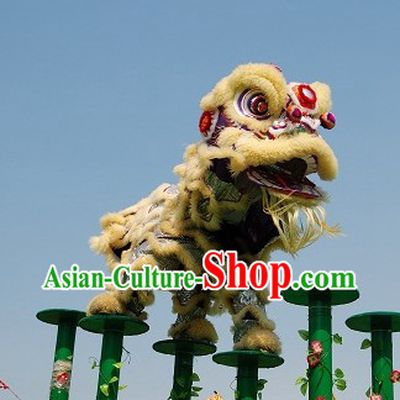 Beige and Silver Long Wool Lion Dance Show Costumes Complete Set