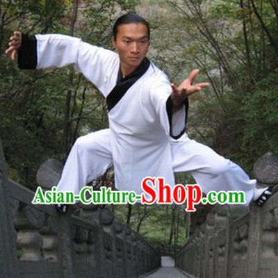 Classic White Long Kung Fu Robe for Men