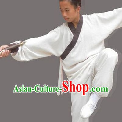 Classic White Long Kung Fu Robe for Men