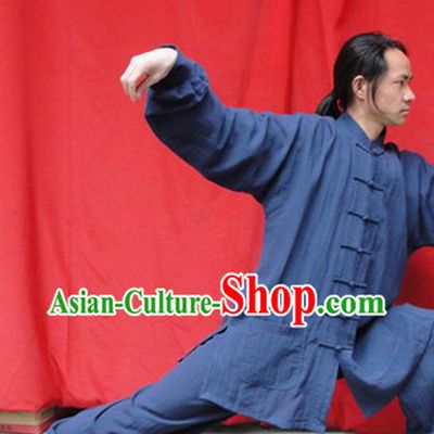 Classic Deep Blue Cotton Mandarin Chinese Wu Shu Uniform
