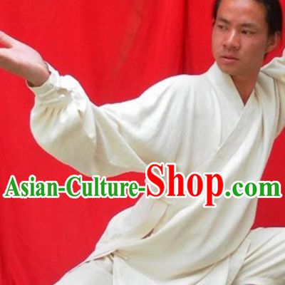 Top Quality White Natural Flax Mandarin Chinese Martial Arts Suit