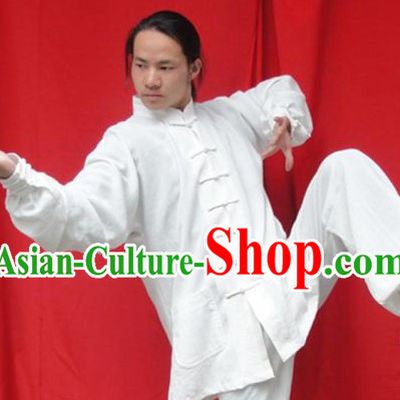 Top Quality White Natural Flax Mandarin Chinese Martial Arts Uniform