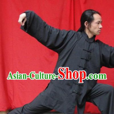Top Quality Black Natural Flax Mandarin Chinese Martial Arts Uniform