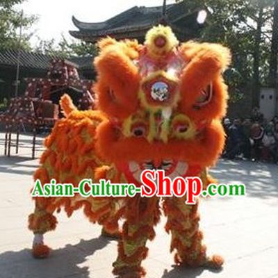 Orange Color Long Wool Folk Lion Dance Costume Complete Set