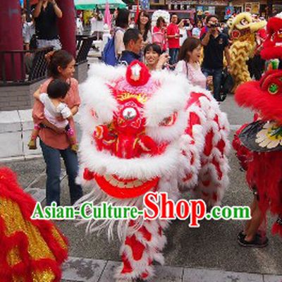 White Wool Red Underneath Lion Dance Dress Complete Set