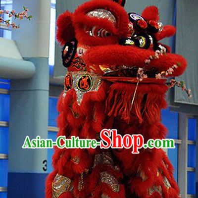 Red and Silver Business Promotion Display Lion Dance Costume Complete Set
