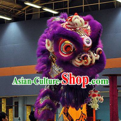 Purple Competition and Events Lion Dance Head and Costume Complete Set