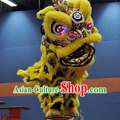 LED Eyes Black Gold and Yellow Competition and Display Lion Dance Head and Costume Complete Set