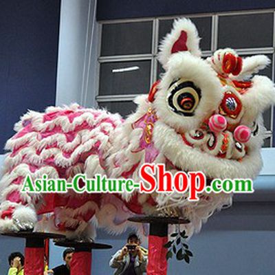 Beautiful Friendly Pink and White HOK San Lion Dance Head and Costume Complete Set