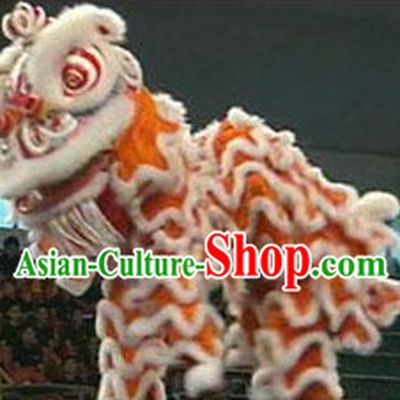 Traditional White and Orange Lion Dance Costume Complete Set
