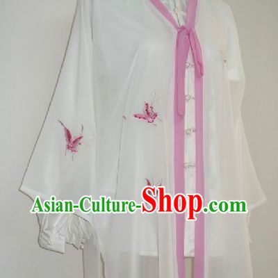 Traditional Chinese Competition and Practice Blouse Pants and Embroidered Butterfly Veil