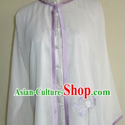 Traditional Chinese Competition and Practice Blouse Pants and Embroidered Lotus Veil