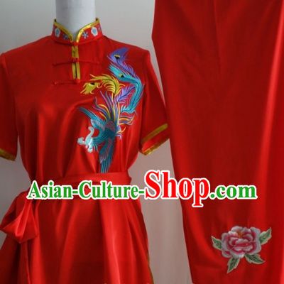 Short Sleeves Silk Broadcloth Embroidered Phoenix Mulan Uniform