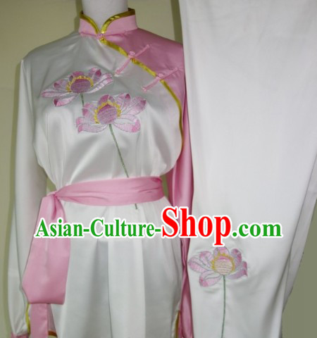 Classic Silk Long Sleeves Lotus Embroidery Martial Arts Clothes Complete Set