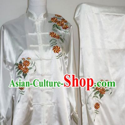 Silk Flower Embroidery Kung Fu Clothes Complete Set for Women