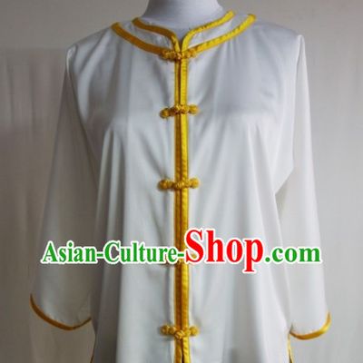 White Silk Shirt Pants and Belt Kung Fu Practice Uniform Complete Set