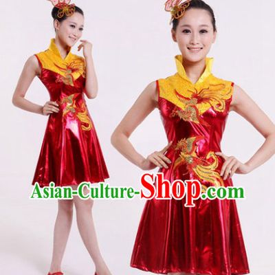 High Collar Chinese Festival Parade Phoenix Dance Costumes Complete Set for Women