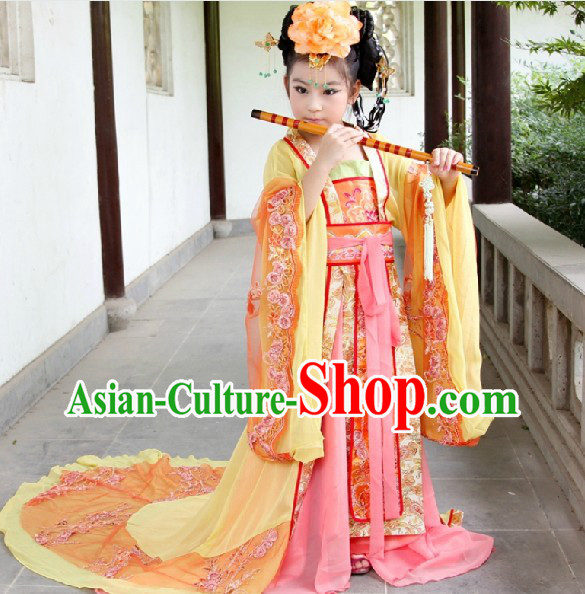 Tang Dynasty Princess Costumes and Hair Accessories Complete Set for Children