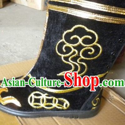 Black Traditional Chinese Stage Performance Folk Dance Boots