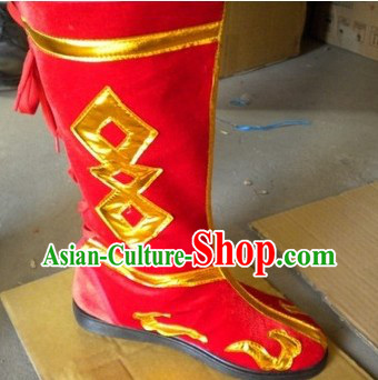 Red Traditional Chinese Stage Performance Folk Dance Boots