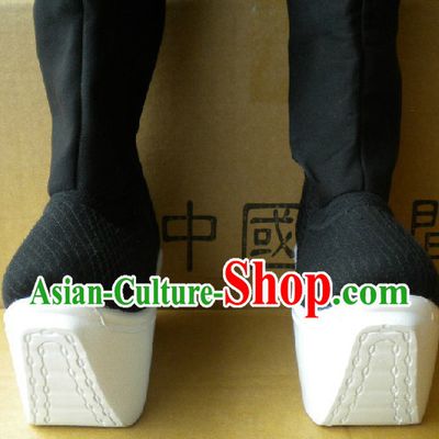 Black Peking Opera Long Boots with High Soles