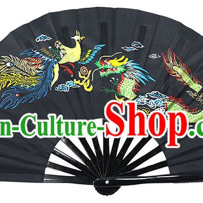 Black Traditional Wushu Double Fans for Right and Left Hands